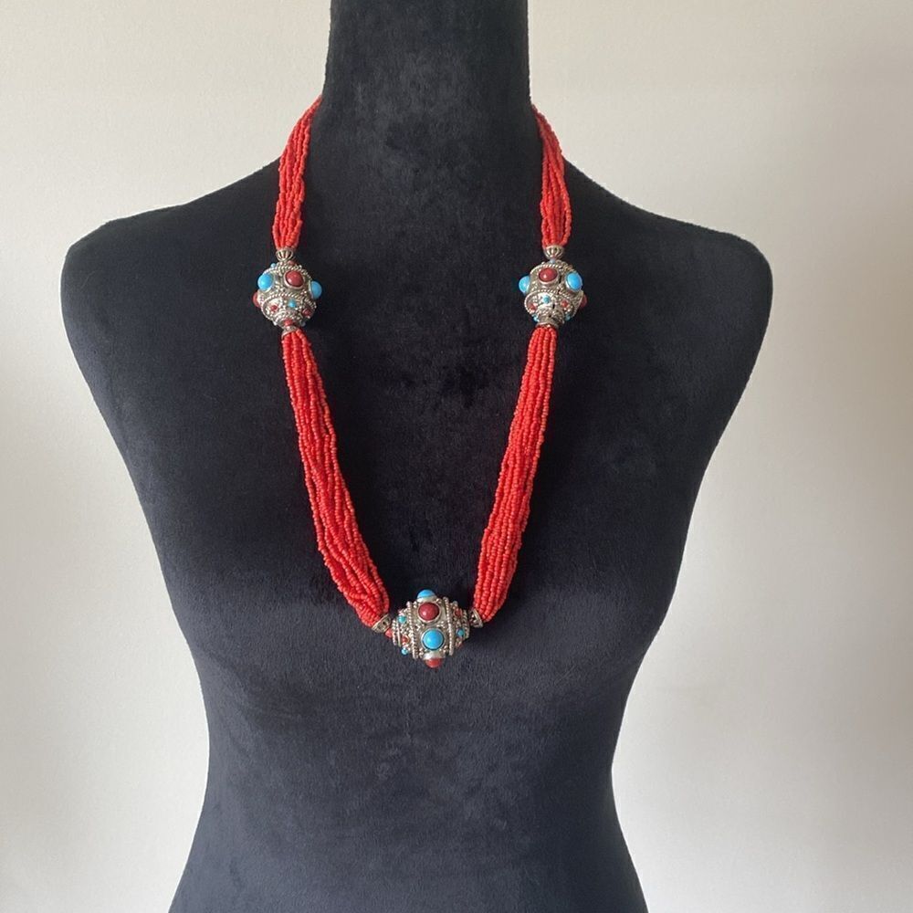 Vintage Tibeten Ornate Multi-Strand Tribal Necklace